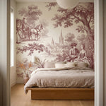 papier peint panoramique foret scene romantique carrosse couple sous chene sepia-VARIANTE-10