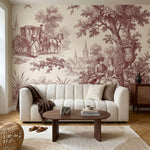papier peint panoramique foret scene romantique carrosse couple sous chene sepia-VARIANTE-7