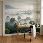 papier peint panoramique foret tropicale canopee dense brume matinale montagnes -6