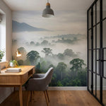 papier peint panoramique foret tropicale canopee dense brume matinale montagnes -VARIANTE-10