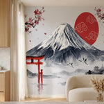 papier peint panoramique grues japonaises mont fuji torii cerisier sakura tons r-HERO-10