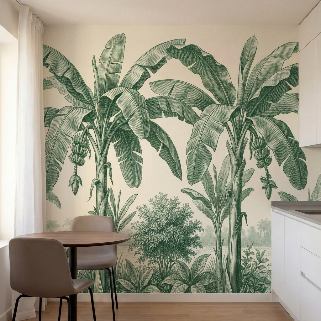 papier peint panoramique jungle bananiers palmiers feuillage tropical detaille f-2