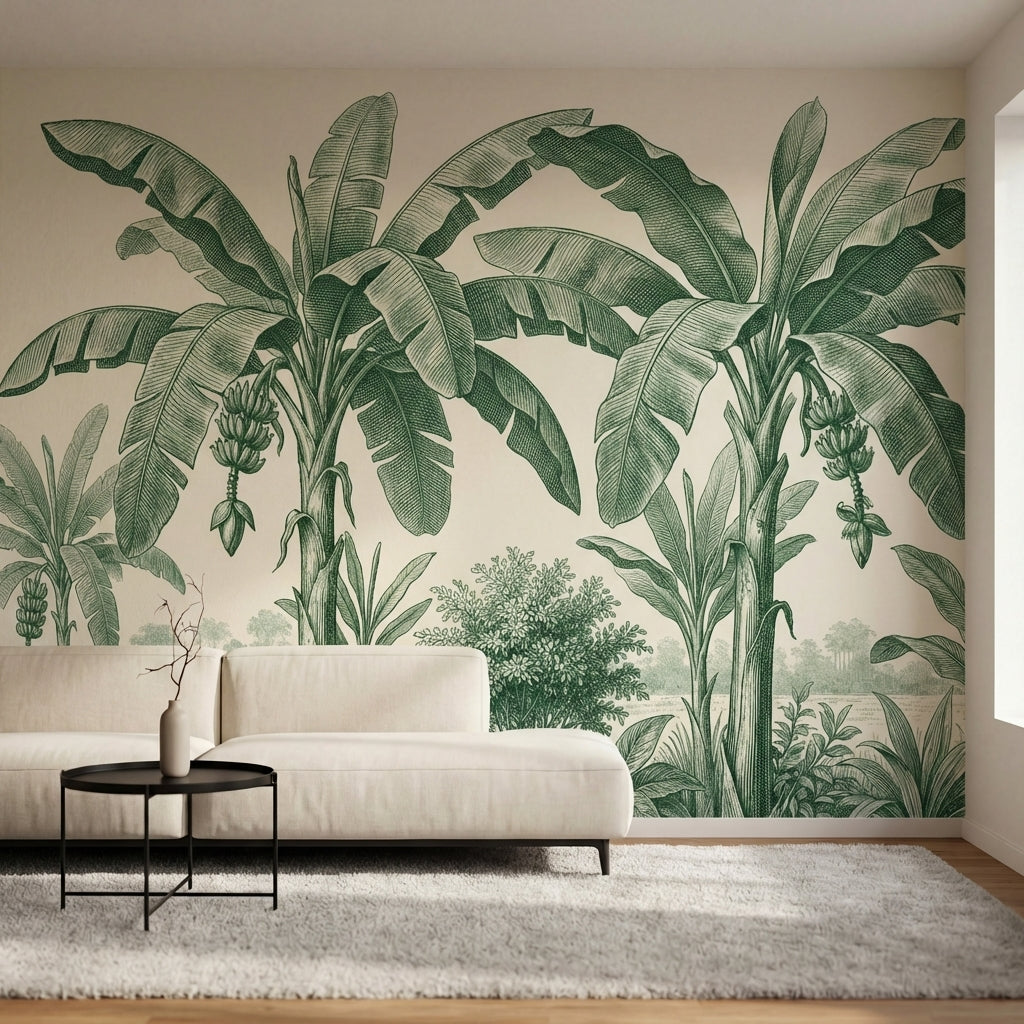 papier peint panoramique jungle bananiers palmiers feuillage tropical detaille f-3