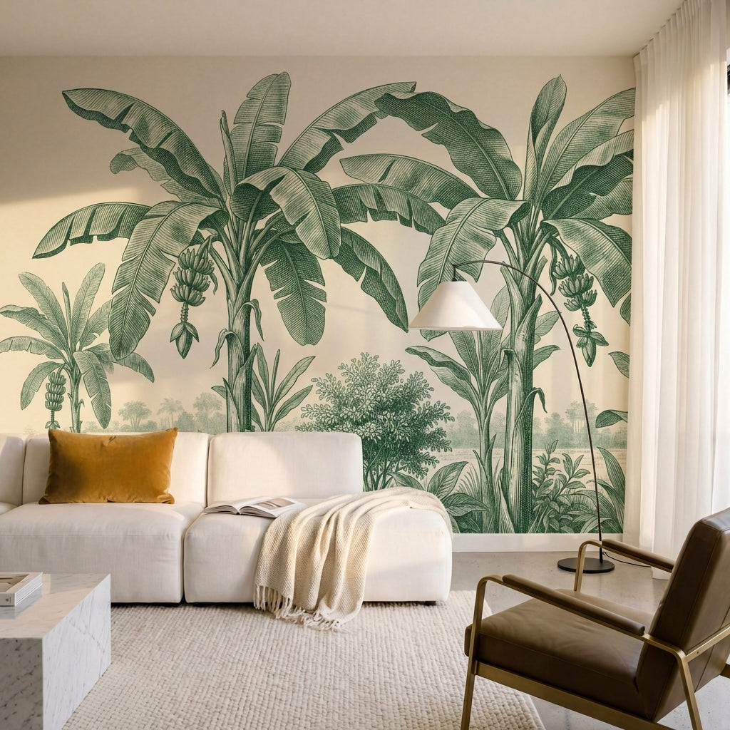 papier peint panoramique jungle bananiers palmiers feuillage tropical detaille f-6