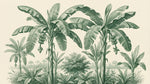 Papier peint panoramique jungle - Bananiers palmiers feuillage tropical détaillé fond beige crème et vert sauge sur mesure - Design
