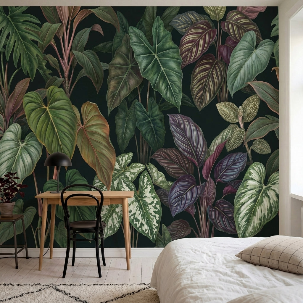 papier peint panoramique jungle feuillage tropical exotique calathea philodendro-2