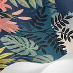 Papier peint panoramique jungle - Feuillage tropical palmiers bananier bleu canard et or sur mesure - Matière