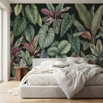 papier peint panoramique jungle feuillage tropical singes philodendron calathea -1