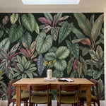 papier peint panoramique jungle feuillage tropical singes philodendron calathea -2