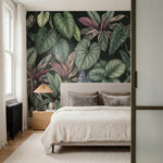 papier peint panoramique jungle feuillage tropical singes philodendron calathea -6