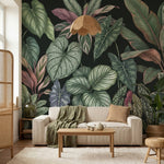 papier peint panoramique jungle feuillage tropical singes philodendron calathea -8