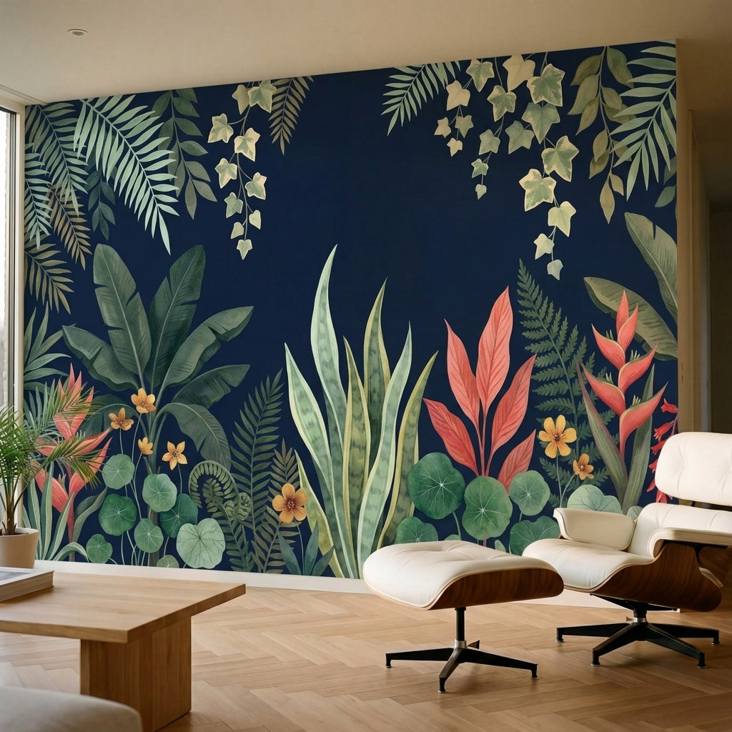 papier peint panoramique jungle feuillage tropical superpose palmiers bananiers -4