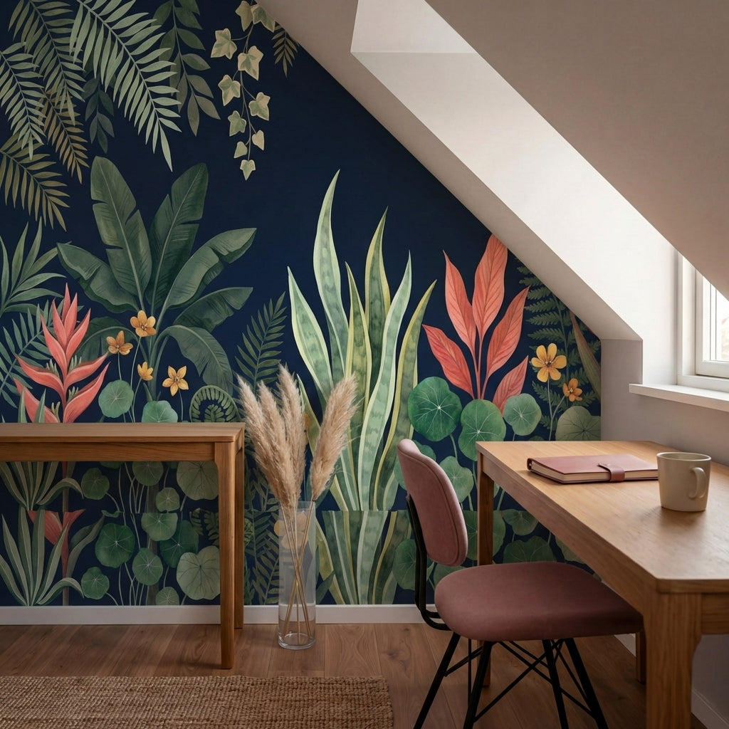 papier peint panoramique jungle feuillage tropical superpose palmiers bananiers -VARIANTE-10