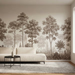 papier peint panoramique jungle foret tropicale gravure botanique tons sepia bei-1