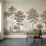 papier peint panoramique jungle foret tropicale gravure botanique tons sepia bei-3