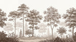 Papier peint panoramique jungle - Forêt tropicale gravure botanique tons sépia beige et brun sur mesure - Design