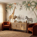 papier peint panoramique jungle girafe leopard elephant zebre singes palmiers to-VARIANTE-10