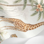 Papier peint panoramique jungle - Girafe léopard éléphant zèbre singes palmiers tons beige crème sur mesure - Matière