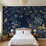 papier peint panoramique jungle leopard singe crocodile oiseaux feuillage tropic-HERO-10