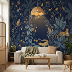 papier peint panoramique jungle leopard singe crocodile oiseaux feuillage tropic-VARIANTE-9