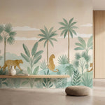 papier peint panoramique jungle leopards fauves palmiers bananiers tropicaux fon-1