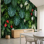 papier peint panoramique jungle monstera orchidees anthuriums feuillage tropical-1