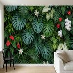 papier peint panoramique jungle monstera orchidees anthuriums feuillage tropical-1