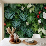 papier peint panoramique jungle monstera orchidees anthuriums feuillage tropical-6