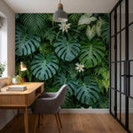 papier peint panoramique jungle monstera orchidees anthuriums feuillage tropical-6