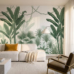papier peint panoramique jungle palmiers bananiers lianes entrelacees fond blanc-VARIANTE-9