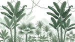 Papier peint panoramique jungle - Palmiers bananiers lianes entrelacées fond blanc crème et vert sauge sur mesure - Design