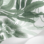 Papier peint panoramique jungle - Palmiers bananiers lianes entrelacées fond blanc crème et vert sauge sur mesure - Matière