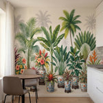papier peint panoramique jungle palmiers bananiers poteries chinoises florales f-1