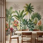 papier peint panoramique jungle palmiers bananiers poteries chinoises florales f-2