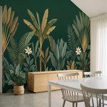 papier peint panoramique jungle palmiers feuilles tropicales fleurs blanches fon-HERO-15