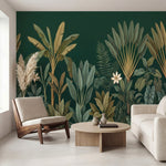 papier peint panoramique jungle palmiers feuilles tropicales fleurs blanches fon-VARIANTE-15