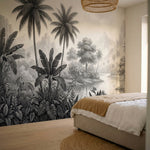 papier peint panoramique jungle palmiers zebres paysage tropical riviere tons gr-2