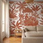 papier peint panoramique jungle personnage parasol tigre singes feuilles tropica-6