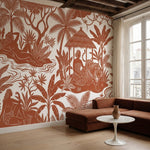 papier peint panoramique jungle personnage parasol tigre singes feuilles tropica-HERO-10