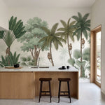 papier peint panoramique jungle singes palmiers cocotiers feuillage tropical fon-1
