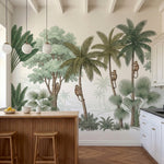 papier peint panoramique jungle singes palmiers cocotiers feuillage tropical fon-2