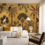 papier peint panoramique jungle toucan serpent singe flamant palmiers bananiers -VARIANTE-10