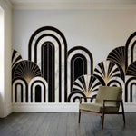 papier peint panoramique marbre arches art deco dorees motifs eventails fond bla-2