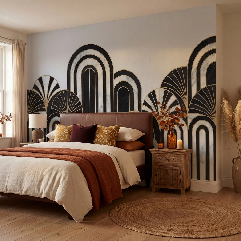 papier peint panoramique marbre arches art deco dorees motifs eventails fond bla-VARIANTE-6