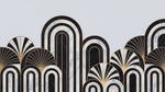 Papier peint panoramique marbre - Arches art déco dorées motifs éventails fond blanc veiné sur mesure - Design