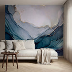 papier peint panoramique marbre veines fluides ondulations organiques tons bleu -6