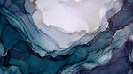 Papier peint panoramique marbre - Veines fluides ondulations organiques tons bleu canard et blanc nacré sur mesure - Design