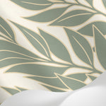 Papier peint panoramique nature - Branchages feuillage stylisé ondulant tons vert sauge et beige crème sur mesure - Matière
