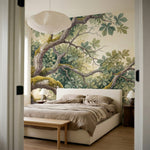 papier peint panoramique nature branches mousses feuillage palme tons vert sauge-8