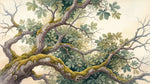 Papier peint panoramique nature - Branches mousses feuillage palmé tons vert sauge beige et brun sur mesure - Design